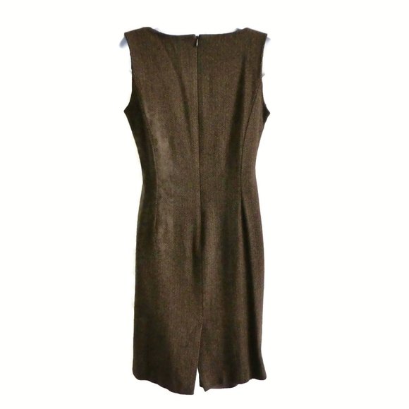 Wool Ann Taylor Dress Career Work Wear Brown Lined Sleeveless Back YKK Zip 6 - Picture 3 of 9